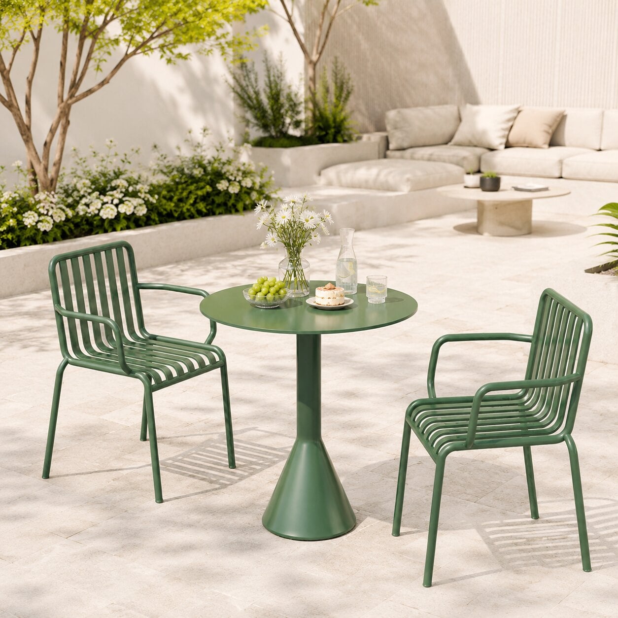 ชุดสนามเหล็ก 2 ที่นั่ง BUNISE IRON ARMCHAIRS สีเขียวมะกอก_10