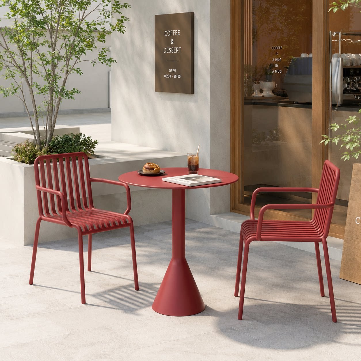 ชุดสนามเหล็ก 2 ที่นั่ง BUNISE IRON ARMCHAIRS สีแดง_10
