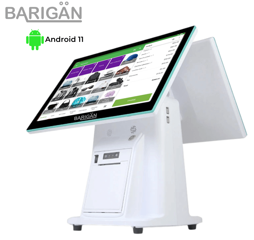 เครื่อง POS 2 จอ BARIGAN POS ระบบ ANDROID 11 พร้อมเครื่องพิมพ์ใบเสร็จในตัว