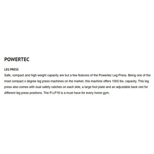 อุปกรณ์ออกกำลังกาย FITWHEY POWERTEC อุปกรณ์ P-LP16 LEG PRESS - BLACK