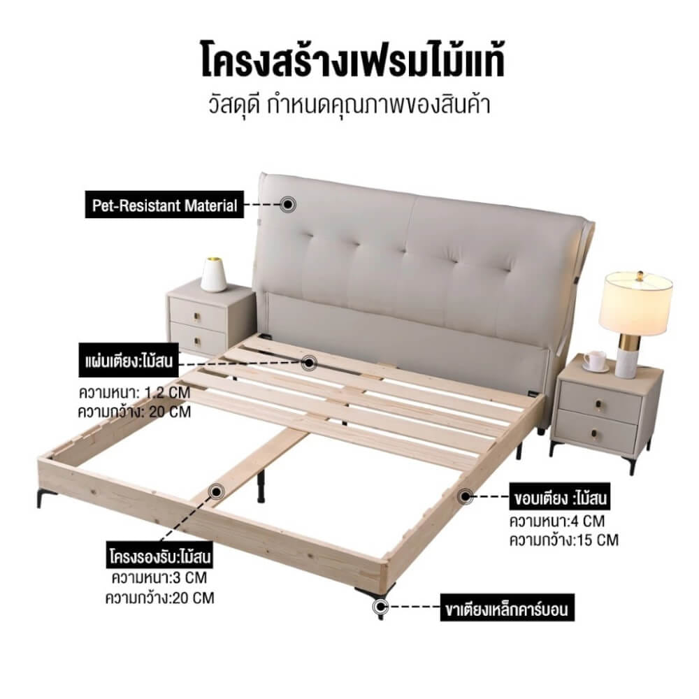 เตียง 6 ฟุต พร้อมตู้ข้างเตียงสองข้าง ELIFE รุ่น A65 สีเทา_3