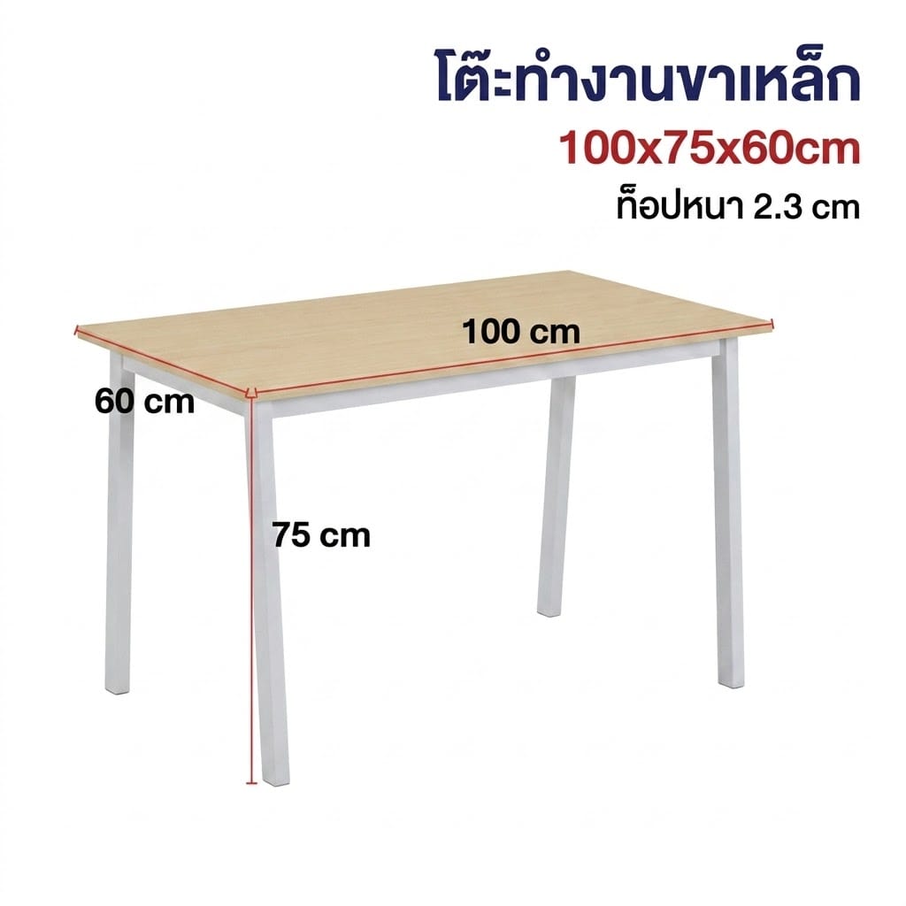 โต๊ะทำงาน ELIFE รุ่น GS-01 ขนาด 100X60 ซม. สีขาวท็อปลายไม้อ่อน_1