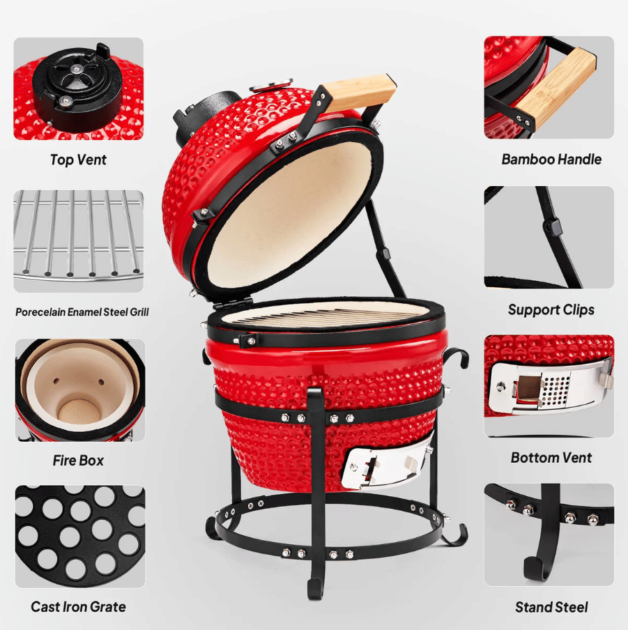 เตาถ่านบาร์บีคิว KINGBE KAMADO 13 นิ้ว สีแดง