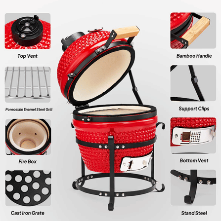 เตาถ่านบาร์บีคิว KINGBE KAMADO 13 นิ้ว สีแดง_7