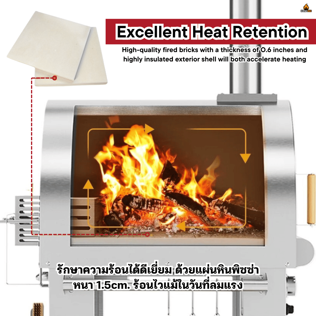 เตาอบพิซซ่า 2 เชื้อเพลิง KINGBE รุ่น PRO MONTE DUAL FUEL - ขนาด 82CM._8