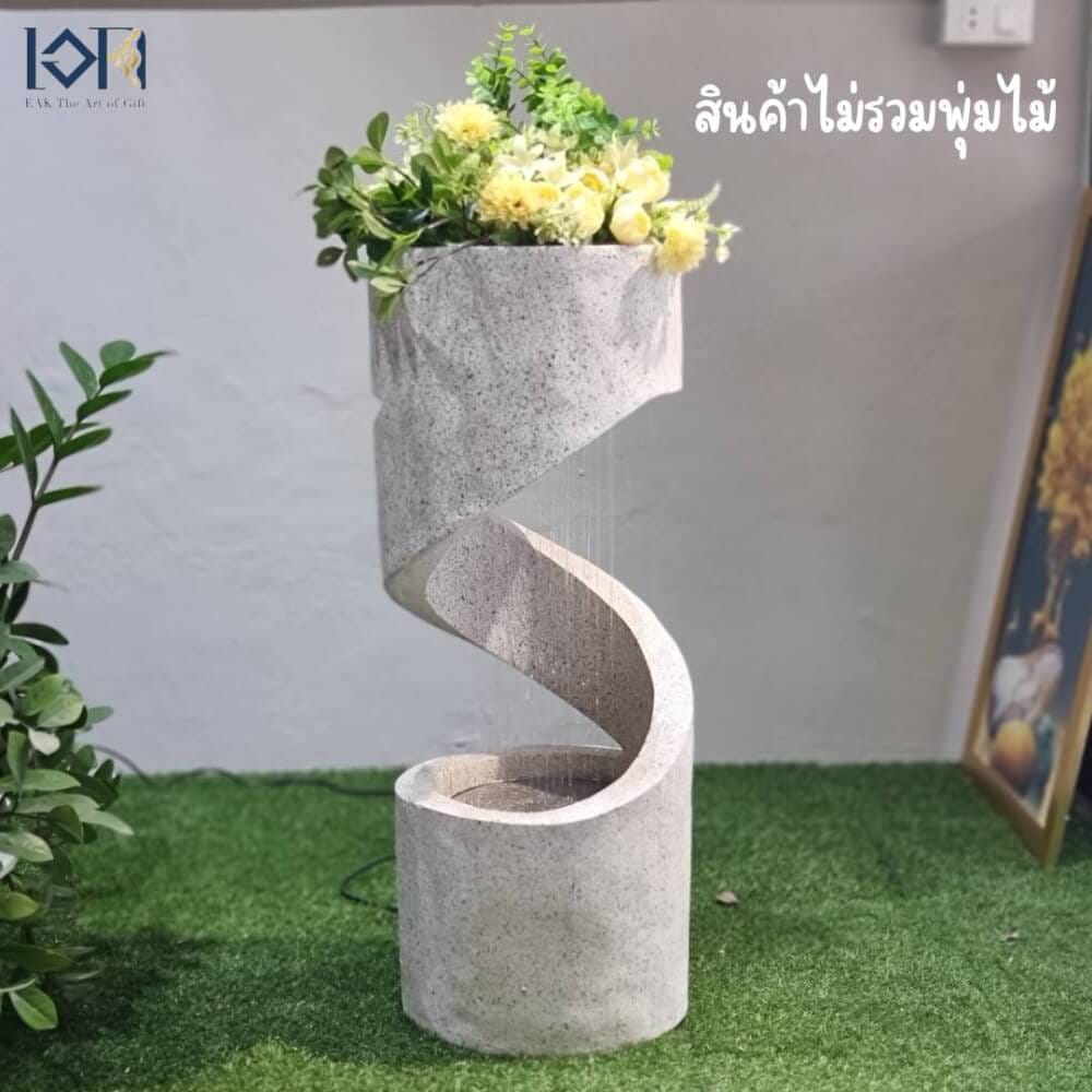 น้ำพุตั้งพื้นเสริมฮวงจุ้ย EAKGIFT รุ่นMZ14005GD สไตล์โมเดิร์นสีขาวเลียนแบบหินทราย