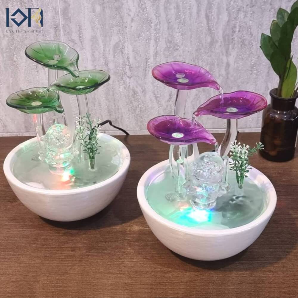 น้ำพุตั้งโต๊ะเสริมฮวงจุ้ย EAKGIFT รุ่น99031G สไตล์โมเดิร์นใบแก้วสีเขียวมรกต