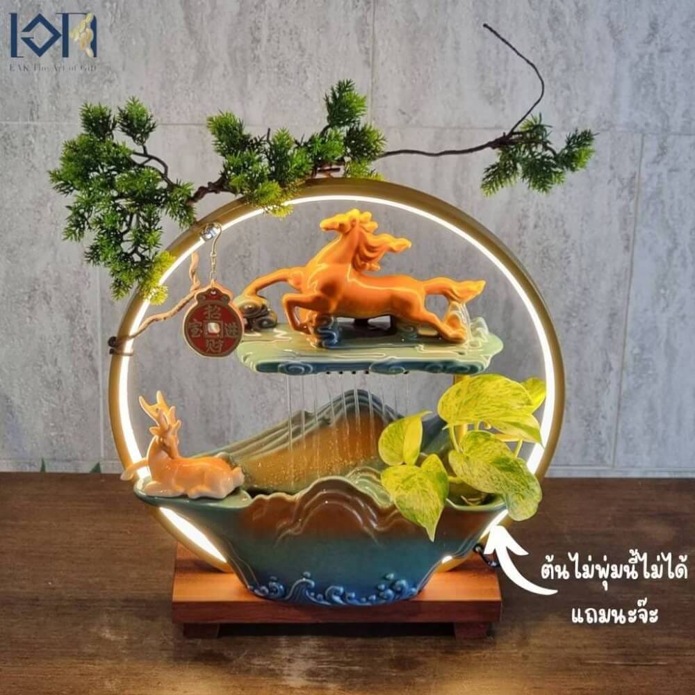 น้ำพุฮวงจุ้ย EAKGIFT รุ่นม้าและกวางXY009 วัสดุเซรามิก ตั้งโต๊ะตกแต่งบ้าน