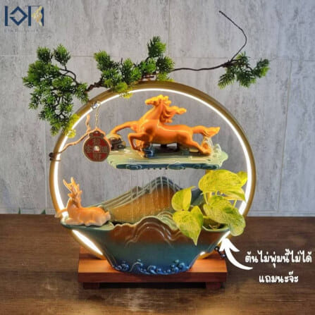 น้ำพุฮวงจุ้ย EAKGIFT รุ่นม้าและกวางXY009 วัสดุเซรามิก ตั้งโต๊ะตกแต่งบ้าน_6