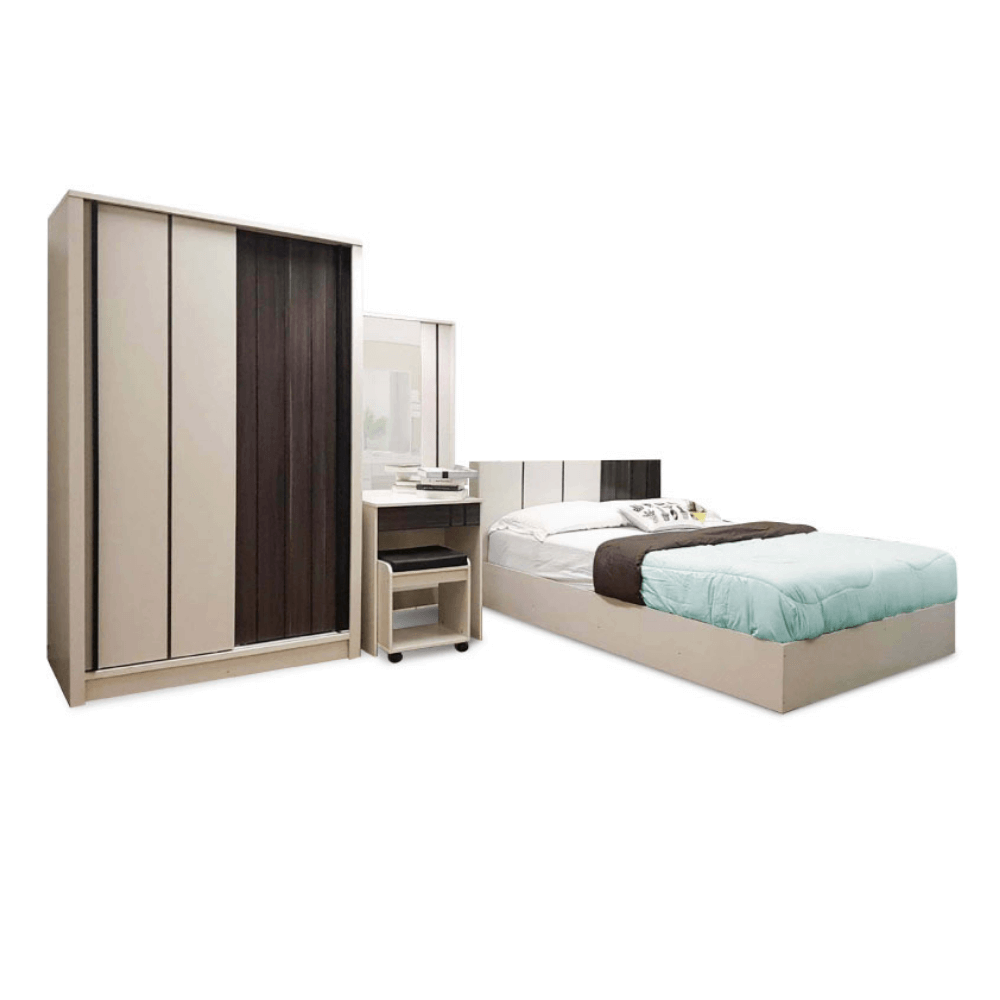 ชุดห้องนอน + ที่นอนสปริง 5 ฟุต WISDOM DESIGN FURNITURE รุ่น COOPER สี ครีม/มอคค่า_0