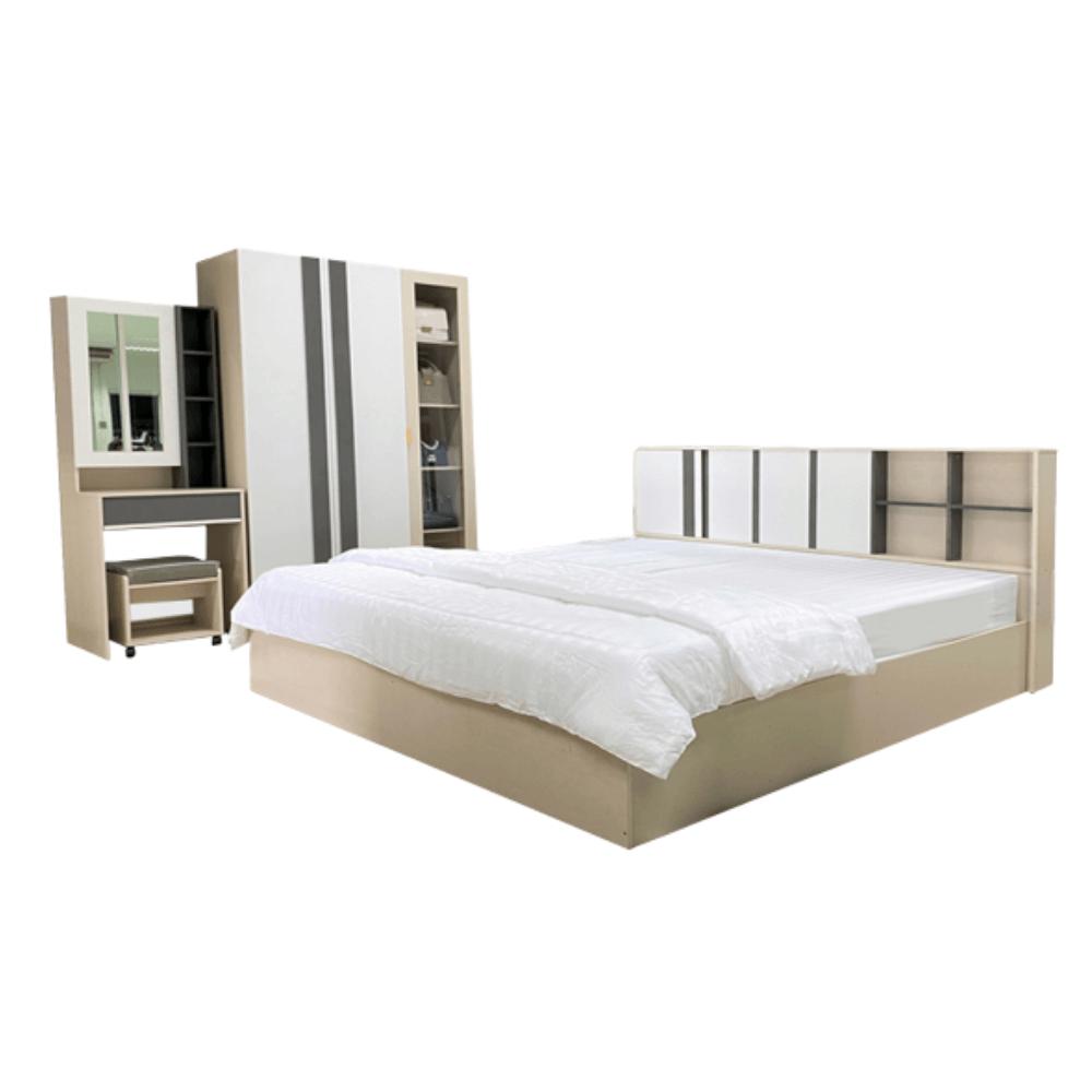 ชุดห้องนอน + ที่นอนสปริง 6 ฟุต WISDOM DESIGN FURNITURE รุ่น CITY เบจ/ซิลค์_0