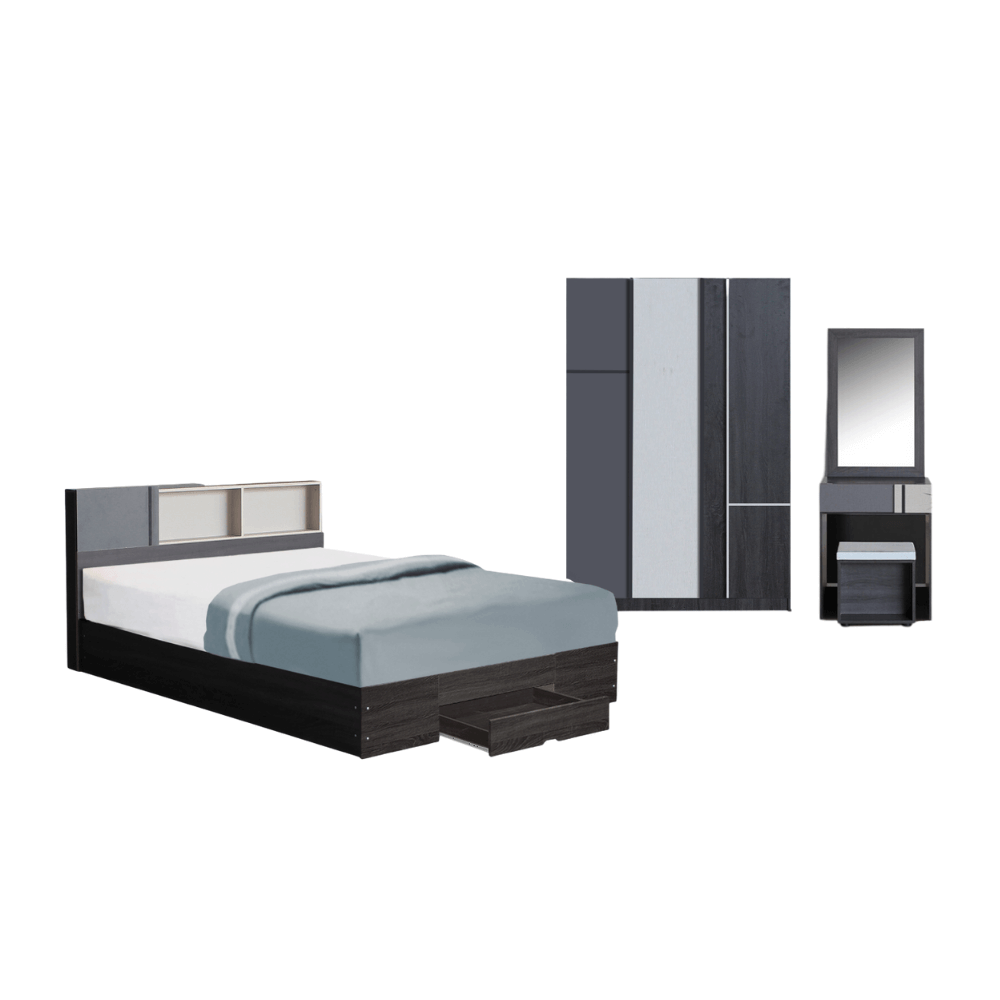 ชุดห้องนอน + ที่นอนสปริง 5 ฟุต WISDOM DESIGN FURNITURE รุ่น AVA สี แอชบราวน์ ลิ้นชักท้ายเตียง_0