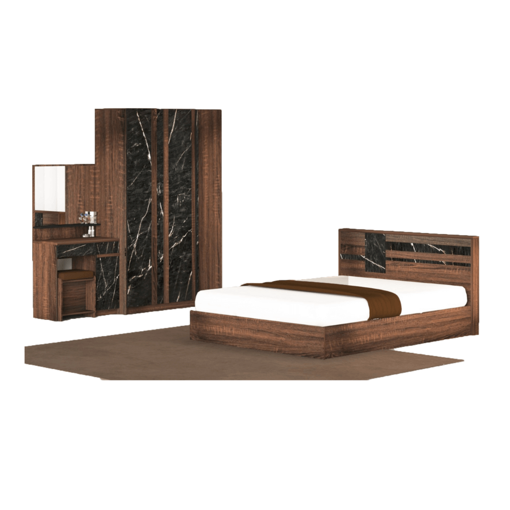 ชุดห้องนอน + ที่นอนสปริง 5 ฟุต WISDOM DESIGN FURNITURE รุ่น GALAXY สี วอลนัท/หิน_0