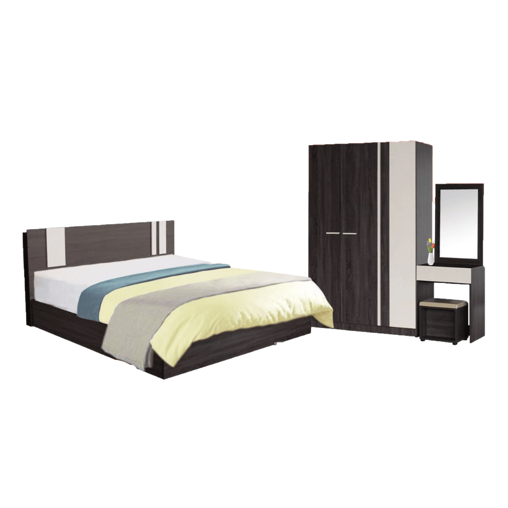 ชุดห้องนอน + ที่นอนสปริง 6 ฟุต WISDOM DESIGN FURNITURE รุ่น GLORY สี แอชบราวน์/เบจ_0