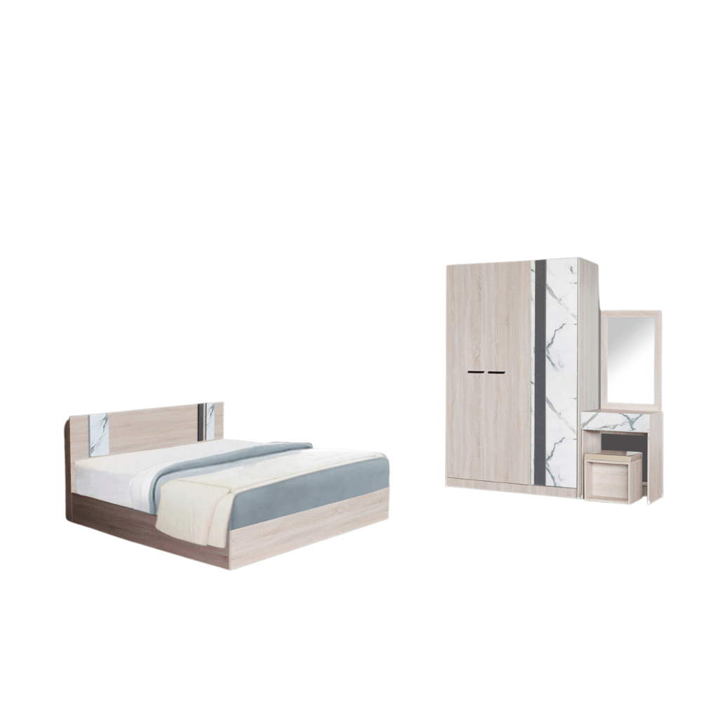 ชุดห้องนอน + ที่นอน PVC 5 ฟุต WISDOM DESIGN FURNITURE รุ่น GLORY สี โซลิค/หินอ่อน_0