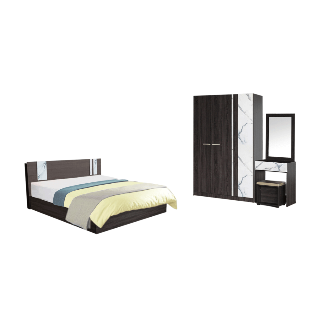 ชุดห้องนอน + ที่นอน PVC 6 ฟุต WISDOM DESIGN FURNITURE รุ่น GLORY สี แอชบราวน์/หินอ่อน_0