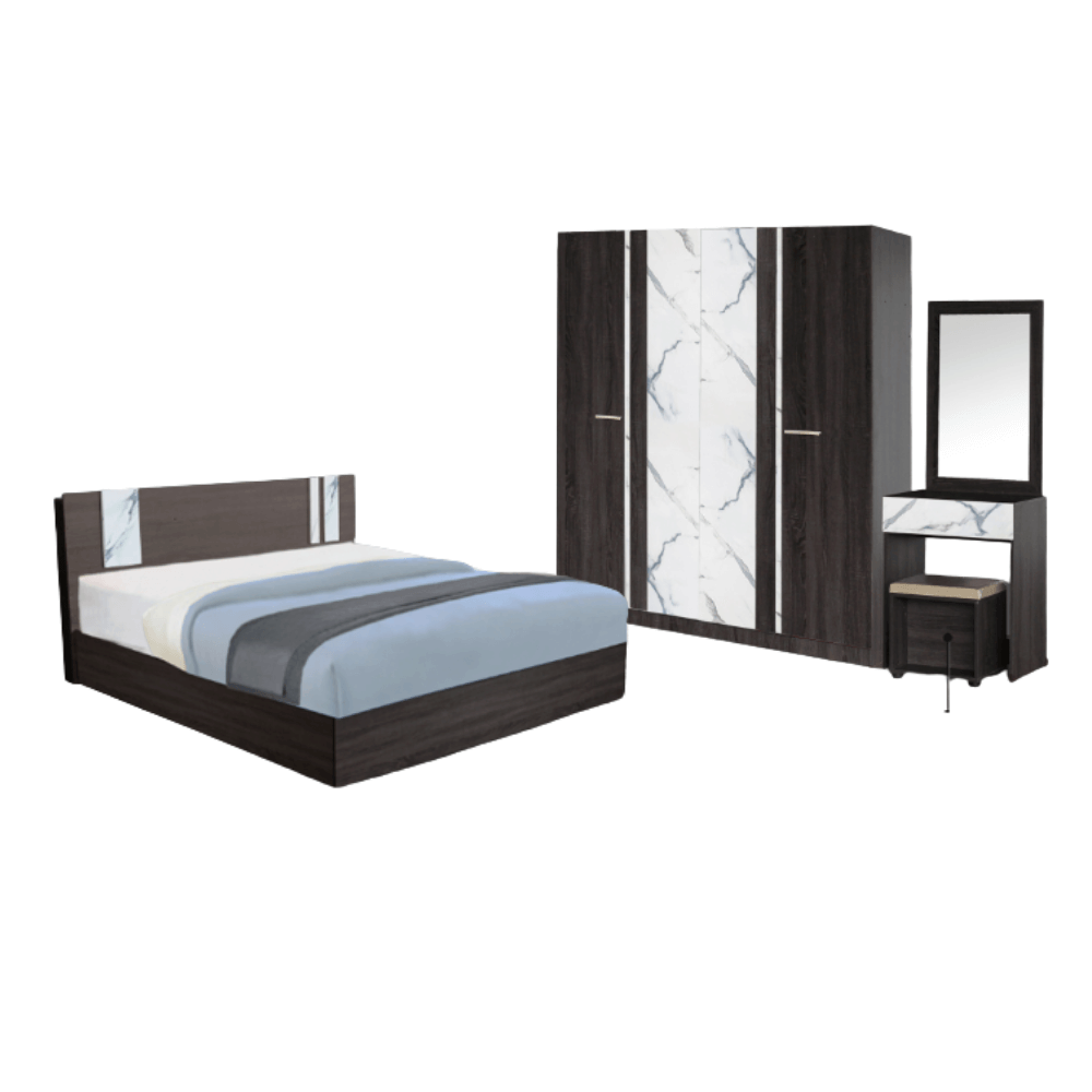 ชุดห้องนอน + ที่นอนสปริง 5 ฟุต WISDOM DESIGN FURNITURE รุ่น GLORY PLUS สี แอชบราวน์/หินอ่อน_0