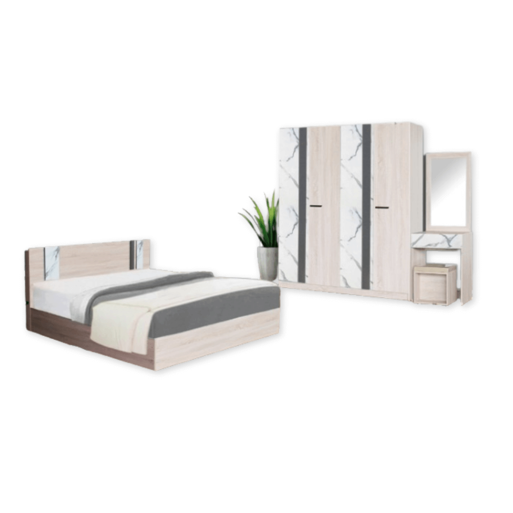 ชุดห้องนอน + ที่นอน PVC 5 ฟุต WISDOM DESIGN FURNITURE รุ่น GLORY PLUS สี โซลิค/หินอ่อน_0