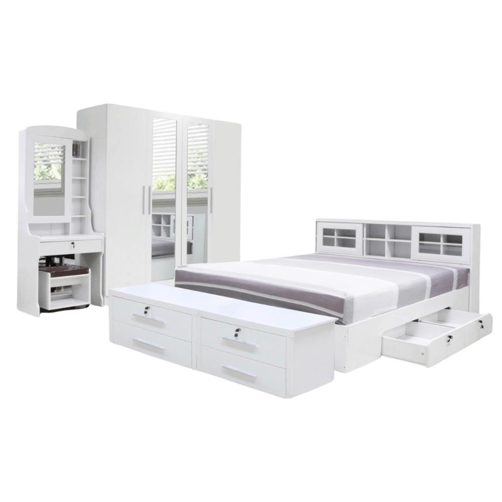ชุดห้องนอน + ที่นอน PVC 5 ฟุต WISDOM DESIGN FURNITURE รุ่น SALON SLIDE สี ขาว_0