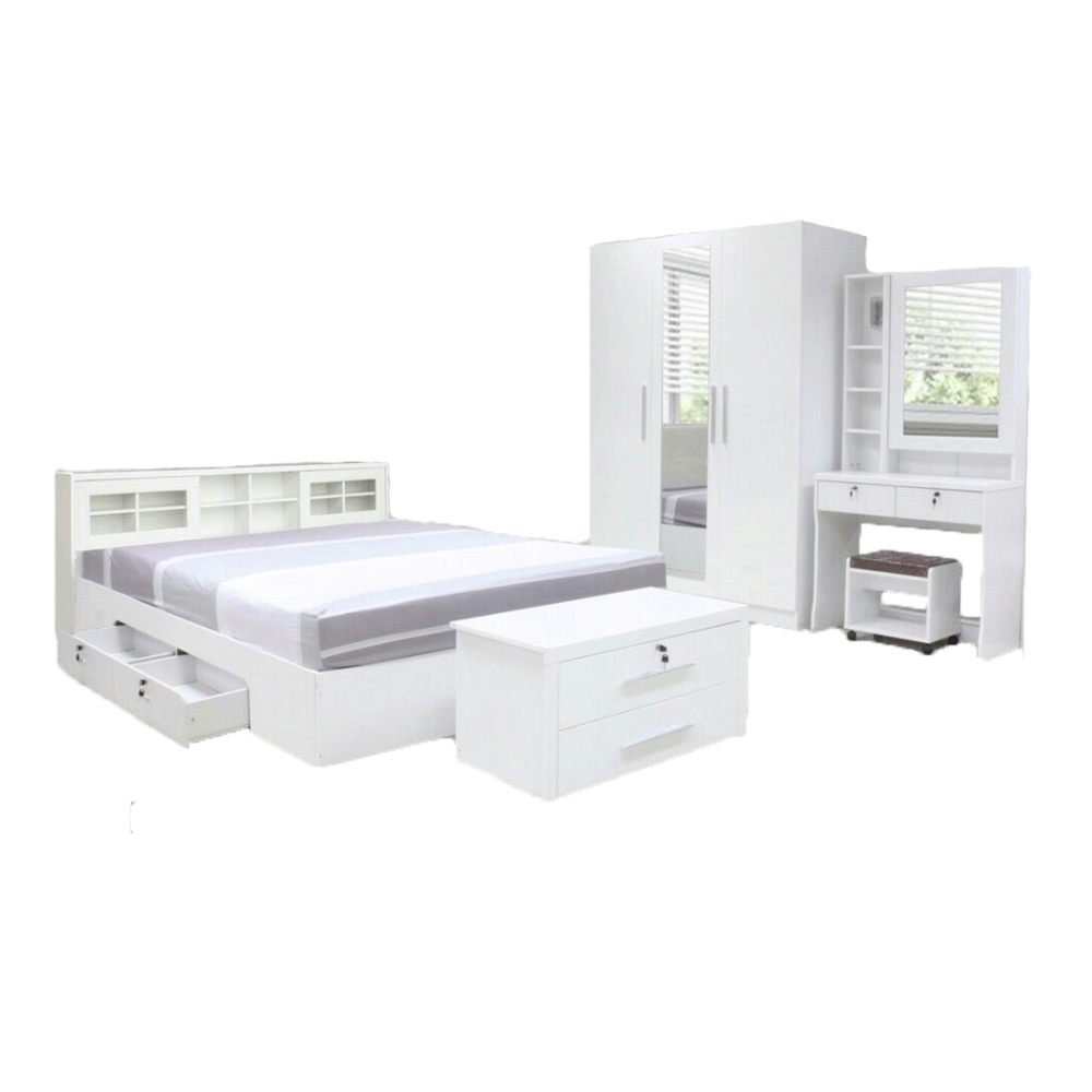 ชุดห้องนอน + ที่นอน PVC 6 ฟุต WISDOM DESIGN FURNITURE รุ่น RADDER สีขาว_0