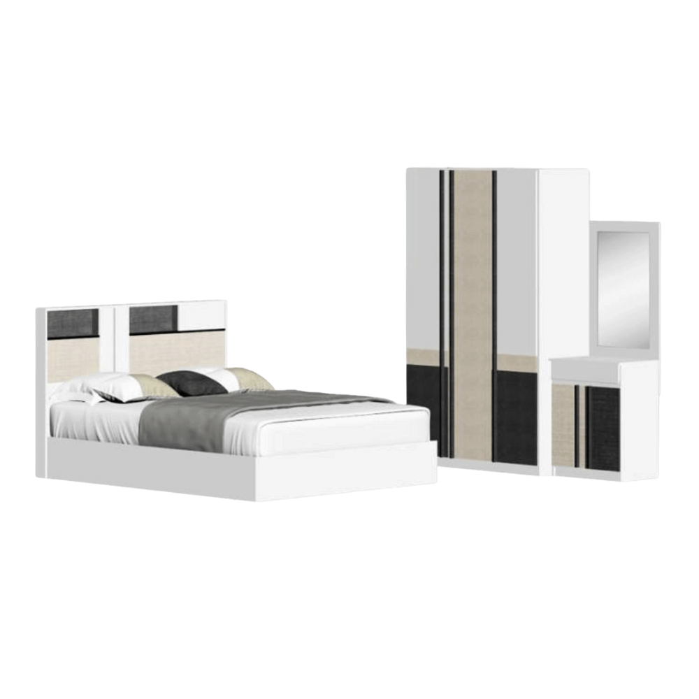 ชุดห้องนอน + ที่นอนสปริง 6 ฟุต WISDOM DESIGN FURNITURE รุ่น TOMMY สีขาว/เบจ_0