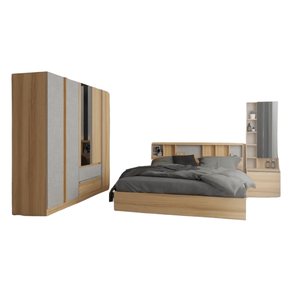 ชุดห้องนอน + ที่นอนสปริง 5 ฟุต WISDOM DESIGN FURNITURE รุ่น TENSHI 200 สีไลท์ยีนส์/แอช