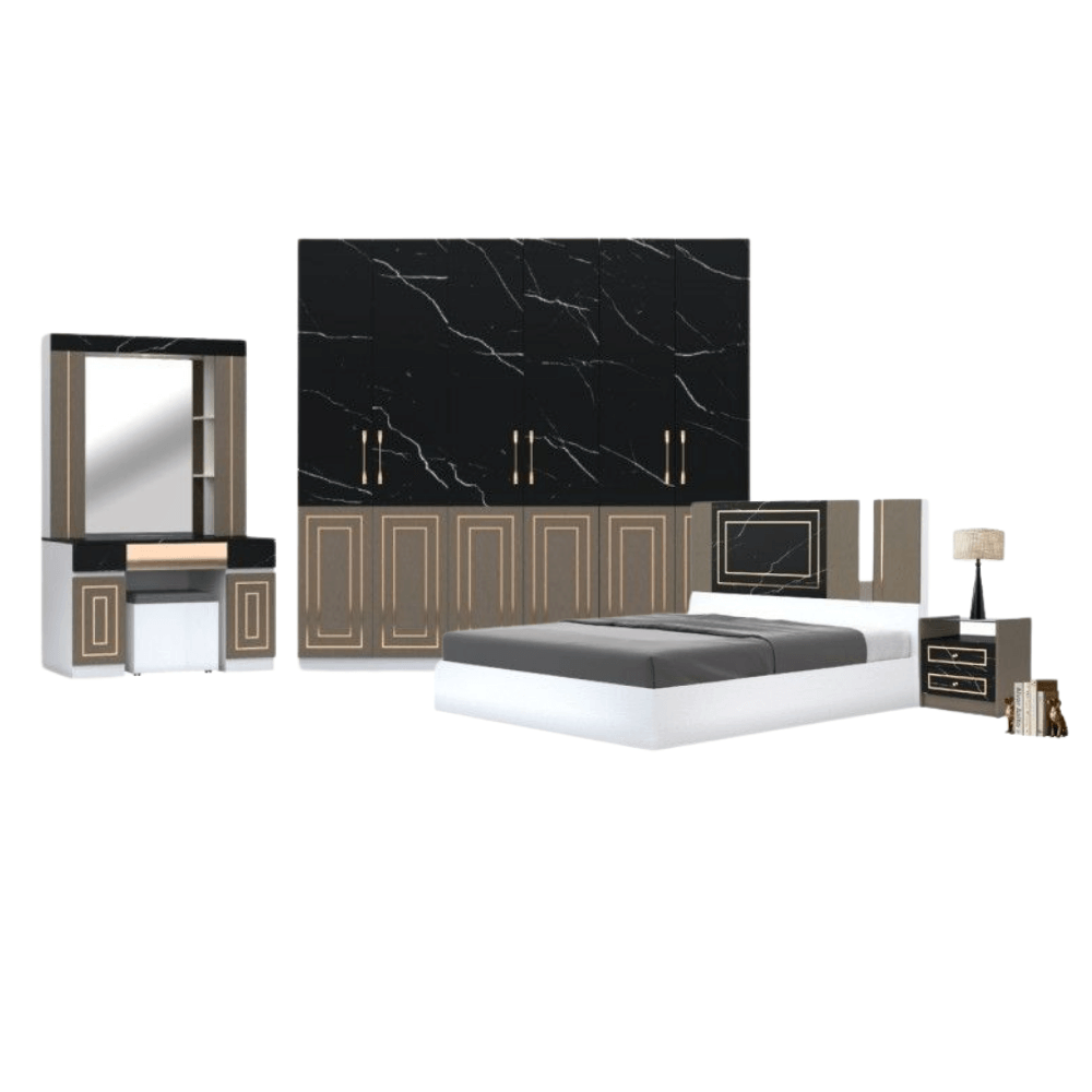 ชุดห้องนอน 6 ฟุต WISDOM DESIGN FURNITURE รุ่น CHARLOTTE สีขาว/ดาร์คมาร์เบิ้ล/ฟอสซิลค์
