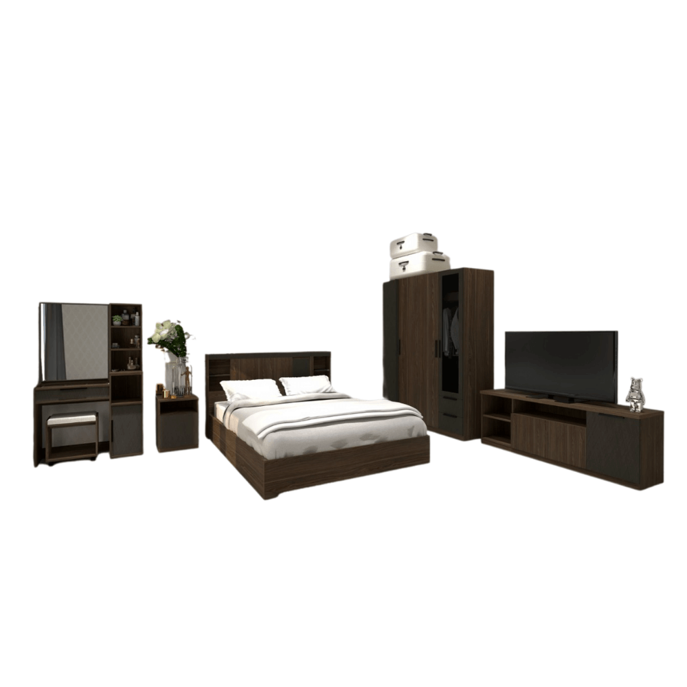 ชุดห้องนอน + ที่นอนสปริง 5 ฟุต WISDOM DESIGN FURNITURE รุ่น VIDA2 สีมอคค่า/ซิลค์