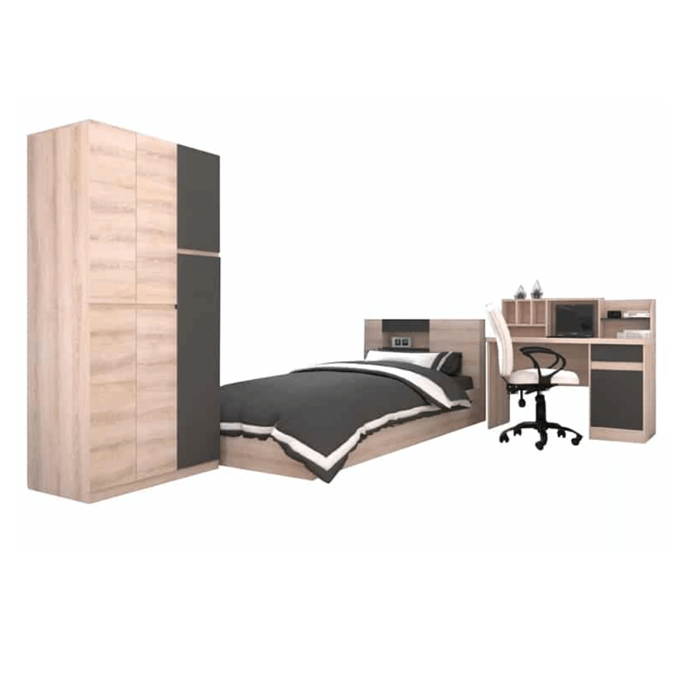 ชุดห้องนอน + ที่นอนสปริง 3.5 ฟุต WISDOM DESIGN FURNITURE รุ่น SCOOBY สีโซลิค/กราไฟท์_0