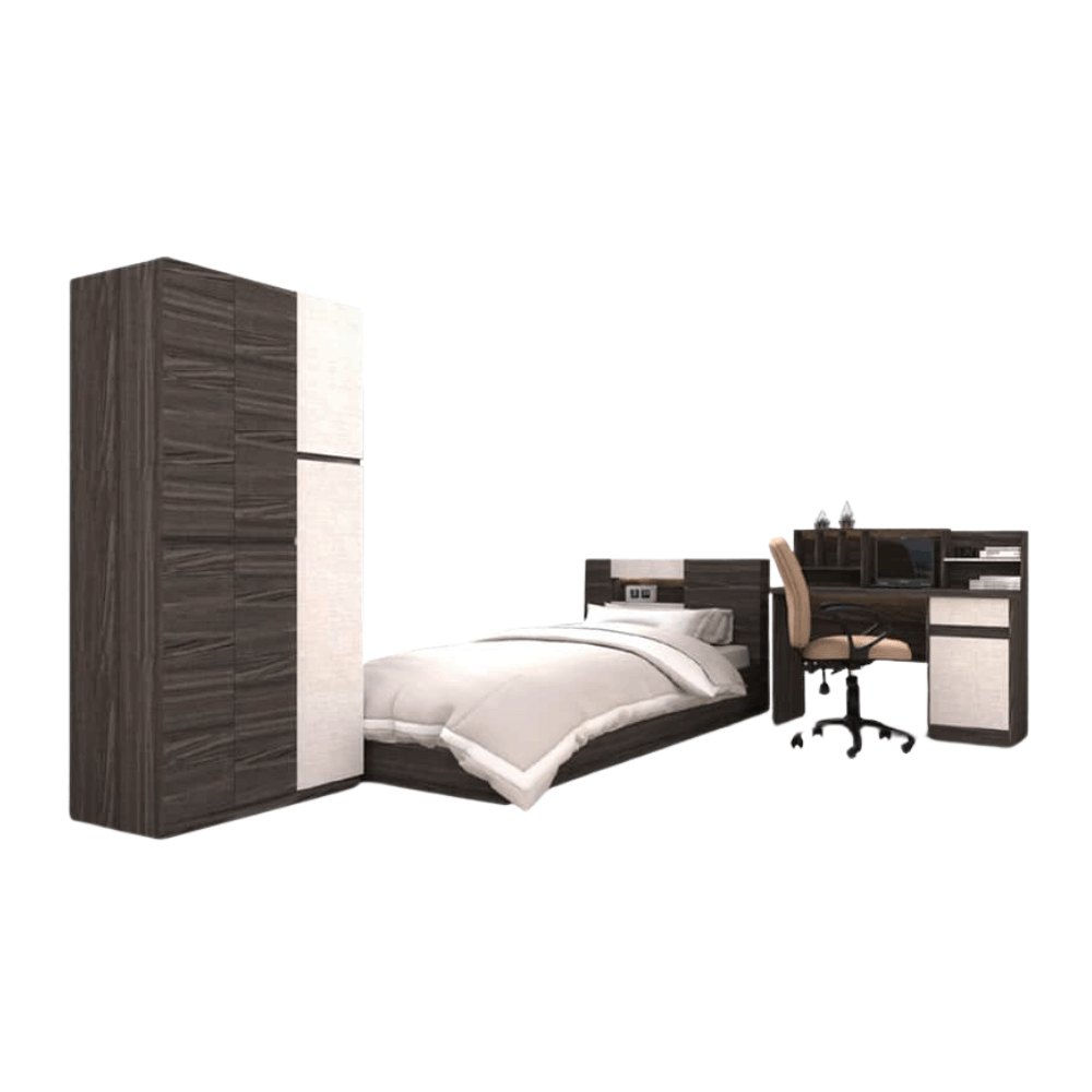 ชุดห้องนอน + ที่นอนสปริง 3.5 ฟุต WISDOM DESIGN FURNITURE รุ่น SCOOBY สีไลท์เวงเก้/แฟบริค_0