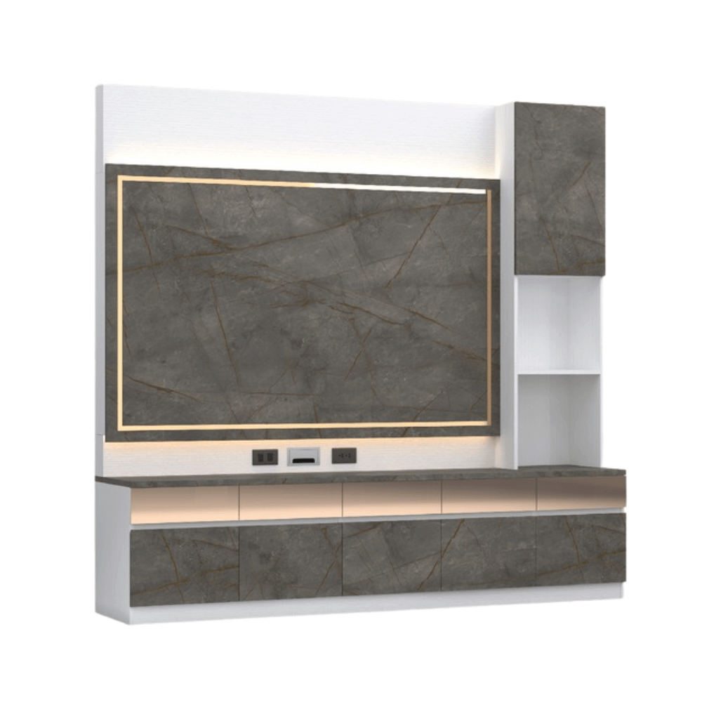 ตู้วางทีวี WISDOM DESIGN FURNITURE รุ่น GH-241 240 ซม. สีขาว/บราวน์มาร์เบิ้ล/โกลด์