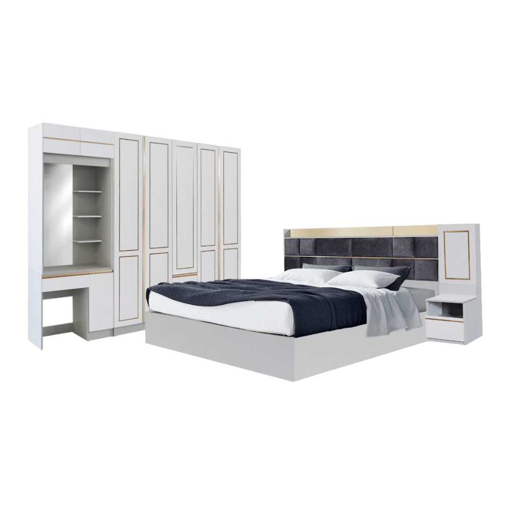 ชุดห้องนอน 6 ฟุต WISDOM DESIGN FURNITURE รุ่น BRAELYN 5 สีไลท์ยีนส์/ขาว