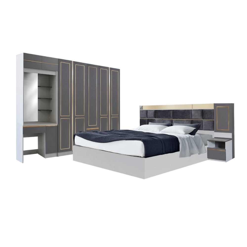 ชุดห้องนอน + ที่นอน PVC 6 ฟุต WISDOM DESIGN FURNITURE รุ่น BRAELYN 5 สียีนส์/กราไฟท์