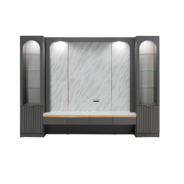 ตู้วางทีวี WISDOM DESIGN FURNITURE รุ่น NORA 300 ซม. สียีนส์กราไฟท์/ไวท์มาร์เบิ้ล
