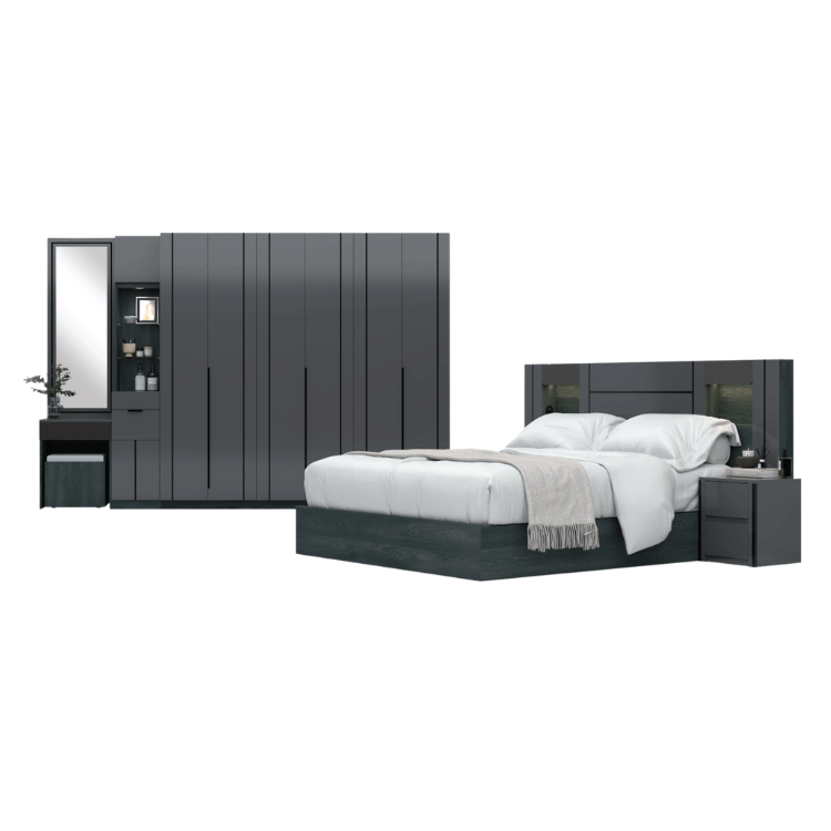 ชุดห้องนอน + ที่นอน PVC 6 ฟุต WISDOM DESIGN FURNITURE รุ่น ROYAL สีแอชเกรย์/กลอสซี่เกรย์