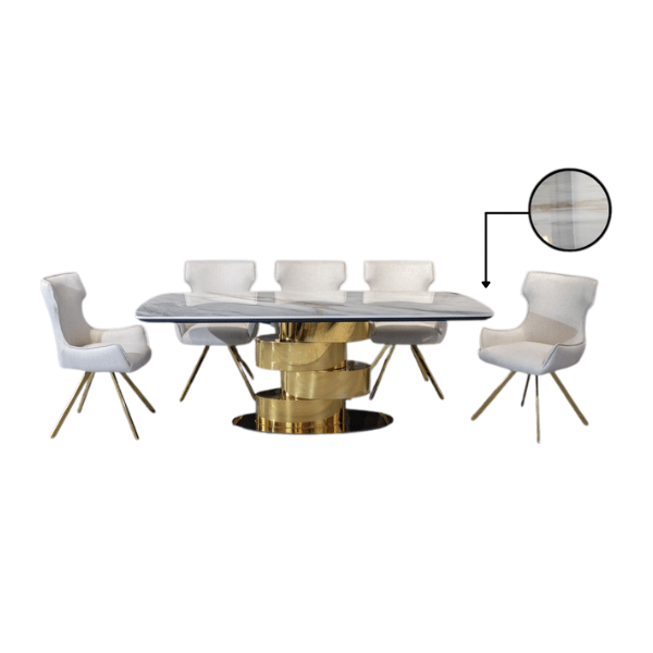 ชุดโต๊ะอาหารหินอ่อน 6 ที่นั่ง WISDOM DESIGN FURNITURE รุ่นฟิวเซีย 200 ซม. สีขาว