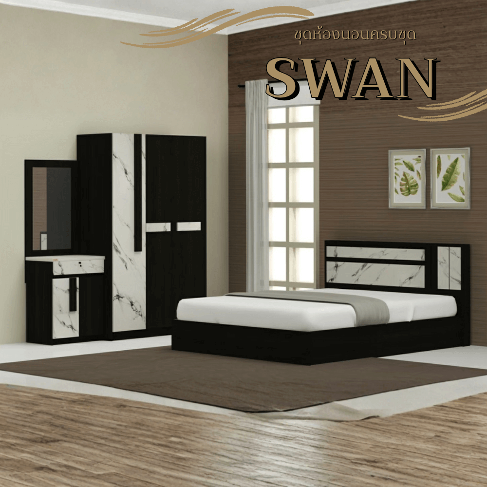 ชุดห้องนอน 6 ฟุต WISDOM DESIGN FURNITURE รุ่น SWAN สี โอ๊ค/หินอ่อน_1