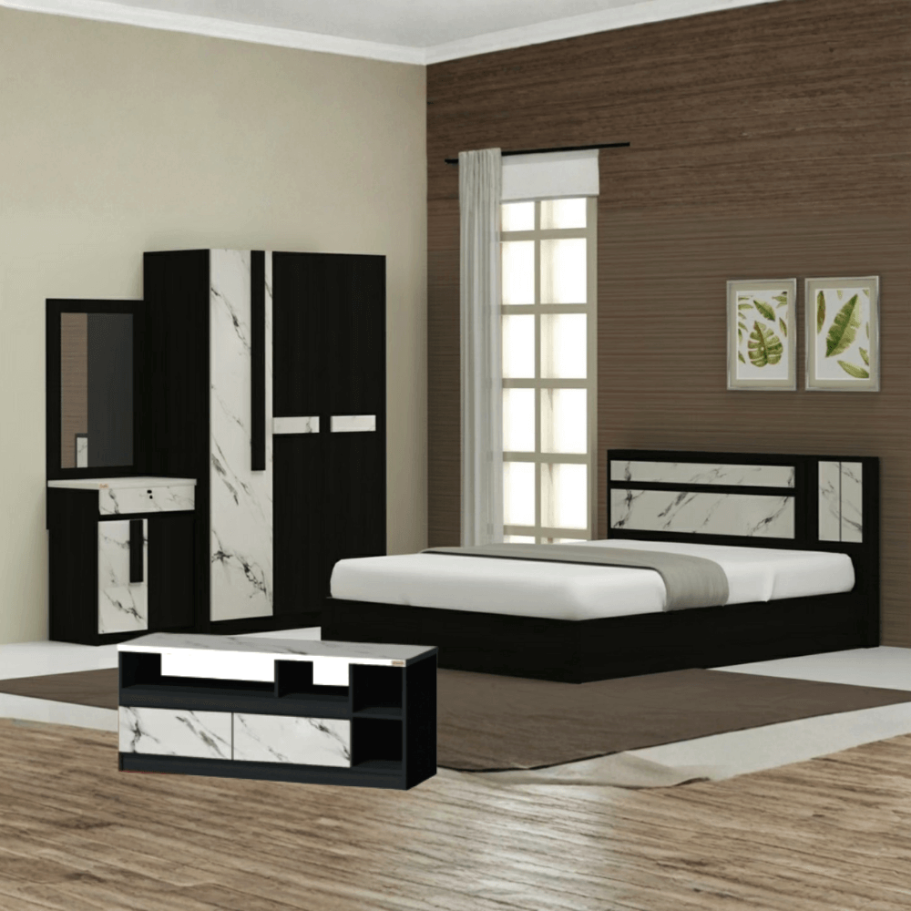 ชุดห้องนอน 6 ฟุต WISDOM DESIGN FURNITURE รุ่น SWAN PLUS สี โอ๊ค/หินอ่อน_1