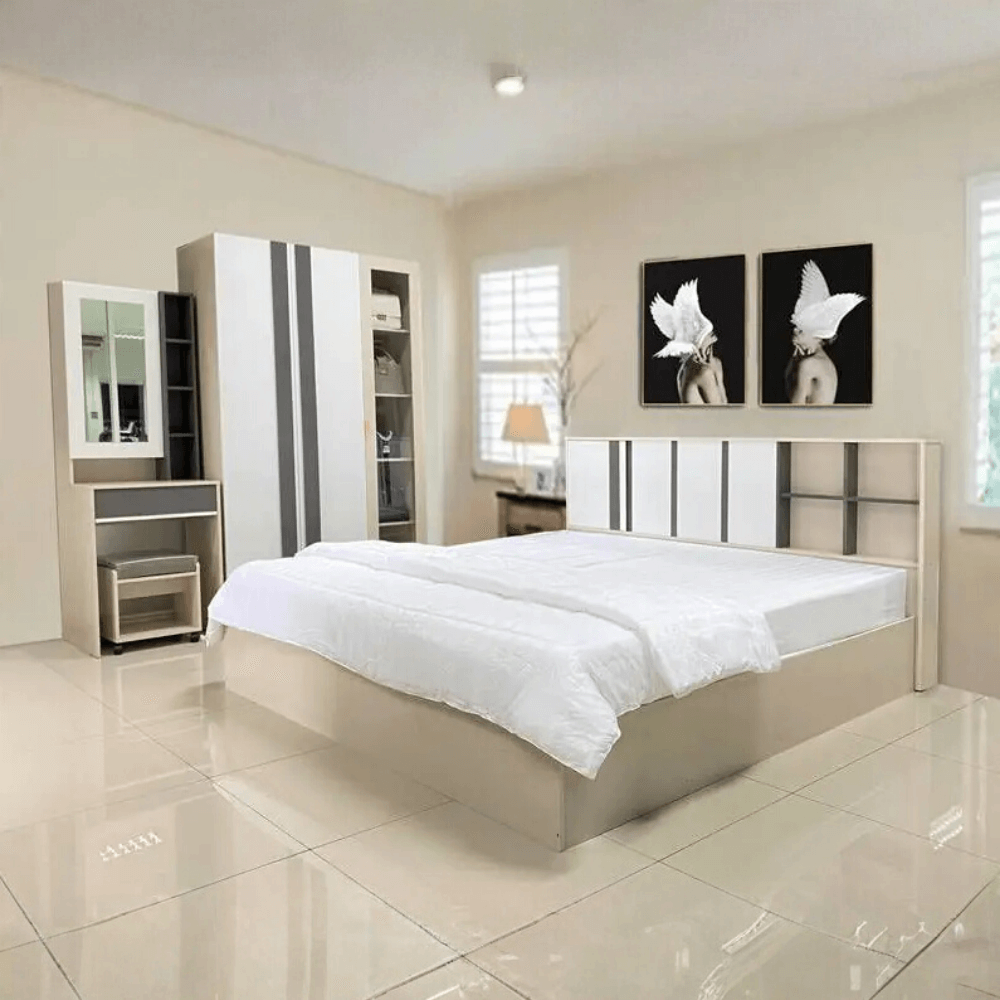ชุดห้องนอน + ที่นอนสปริง 6 ฟุต WISDOM DESIGN FURNITURE รุ่น CITY เบจ/ซิลค์_1