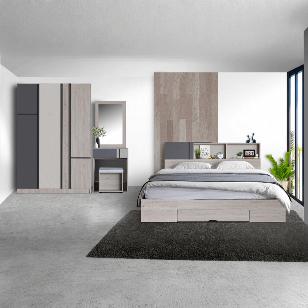 ชุดห้องนอน 5 ฟุต WISDOM DESIGN FURNITURE รุ่น AVA สี โซลิค ลิ้นชักท้ายเตียง_1