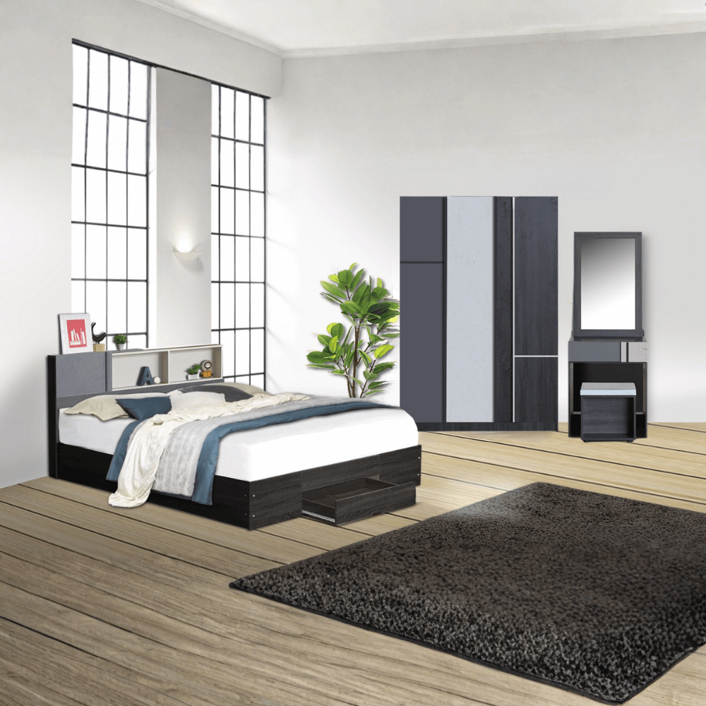 ชุดห้องนอน + ที่นอนสปริง 5 ฟุต WISDOM DESIGN FURNITURE รุ่น AVA สี แอชบราวน์ ลิ้นชักท้ายเตียง_1