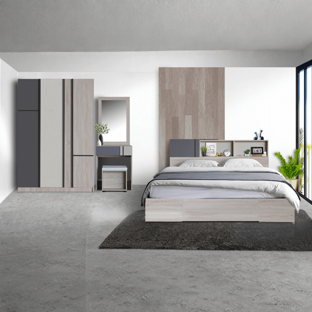 ชุดห้องนอน + ที่นอนสปริง 5 ฟุต WISDOM DESIGN FURNITURE รุ่น AVA สี โซลิค_1