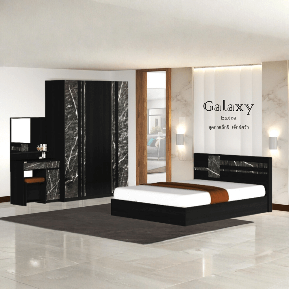 ชุดห้องนอน + ที่นอนสปริง 6 ฟุต WISDOM DESIGN FURNITURE รุ่น GALAXY EXTRA สี โอ๊ค/หิน_1
