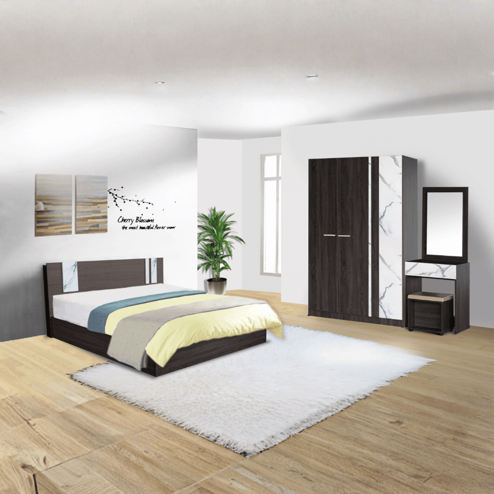 ชุดห้องนอน + ที่นอนสปริง 5 ฟุต WISDOM DESIGN FURNITURE รุ่น GLORY สี แอชบราวน์/หินอ่อน_1