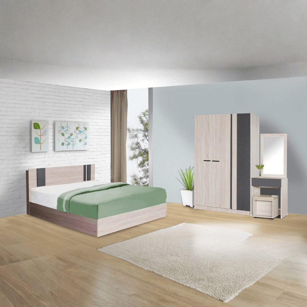ชุดห้องนอน + ที่นอนสปริง 6 ฟุต WISDOM DESIGN FURNITURE รุ่น GLORY สี โซลิค/กราไฟท์_1