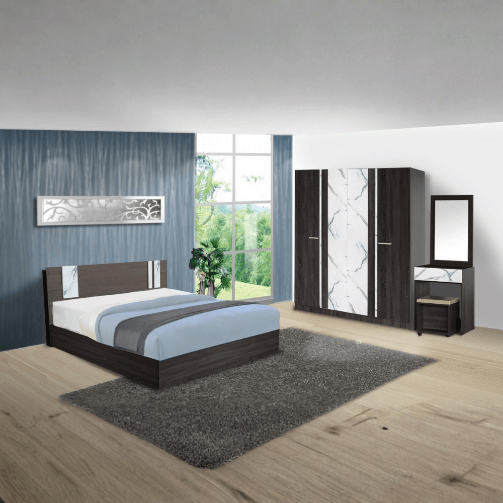 ชุดห้องนอน + ที่นอนสปริง 5 ฟุต WISDOM DESIGN FURNITURE รุ่น GLORY PLUS สี แอชบราวน์/หินอ่อน_1