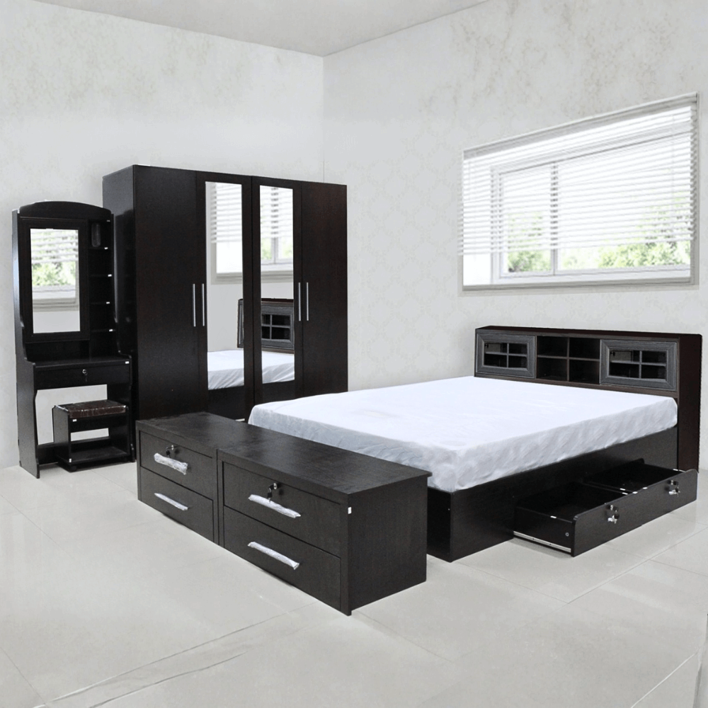 ชุดห้องนอน + ที่นอน PVC 6 ฟุต WISDOM DESIGN FURNITURE รุ่น SALON SLIDE สี โอ๊ค_1