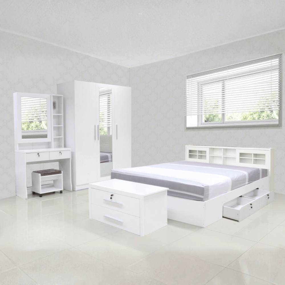 ชุดห้องนอน + ที่นอน PVC 6 ฟุต WISDOM DESIGN FURNITURE รุ่น RADDER สีขาว_1