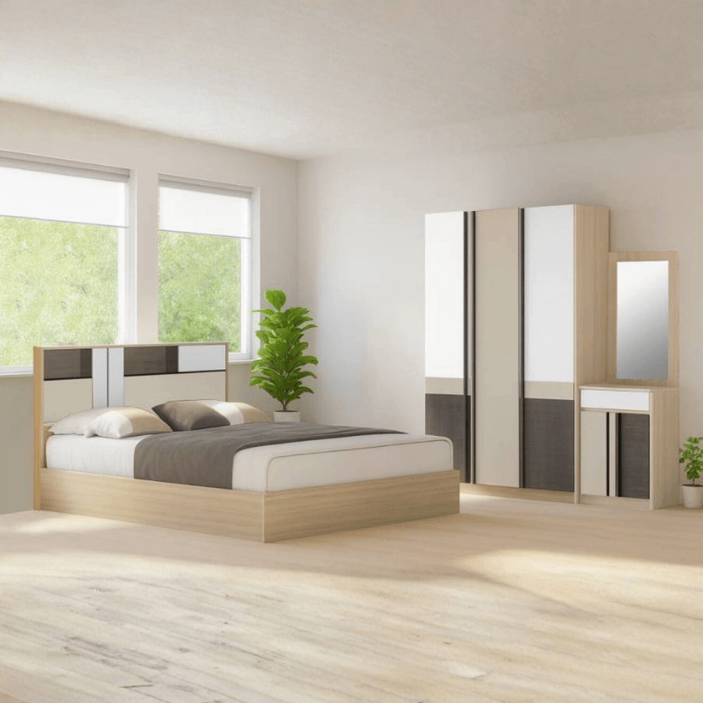 ชุดห้องนอน + ที่นอนสปริง 6 ฟุต WISDOM DESIGN FURNITURE รุ่น TOMMY สีโซลิค/เบจ_1