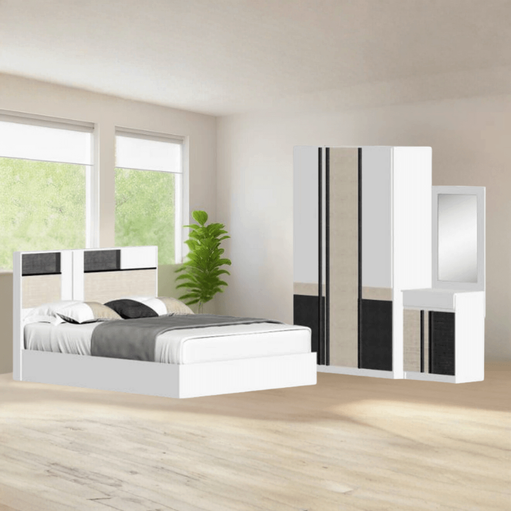 ชุดห้องนอน + ที่นอนสปริง 6 ฟุต WISDOM DESIGN FURNITURE รุ่น TOMMY สีขาว/เบจ_1